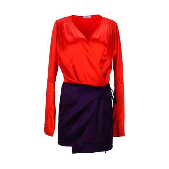 The Attico Colorblock Wrap-Style Mini Dress in Red-Blue Acetate